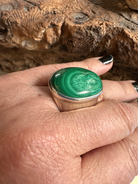 Sterling Silver and Malachite Wide Ring