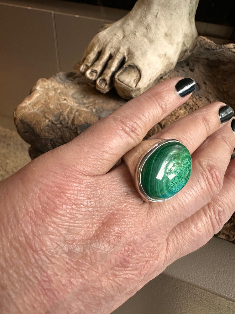 Sterling Silver and Malachite Wide Ring