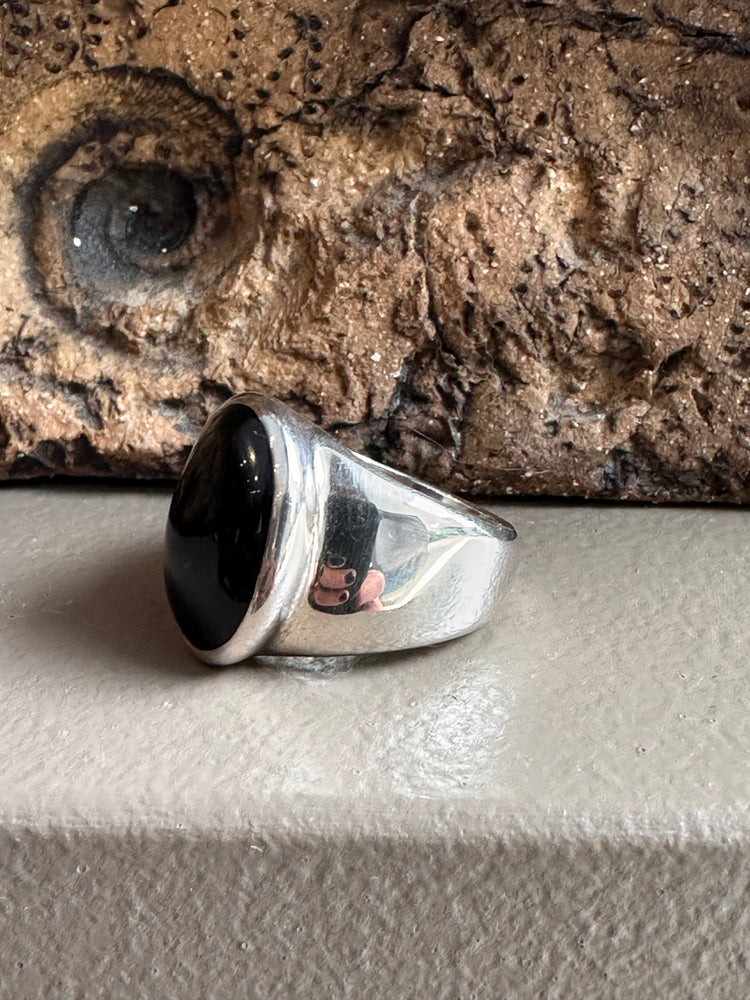 Sterling Silver and Black Tourmaline Wide Ring