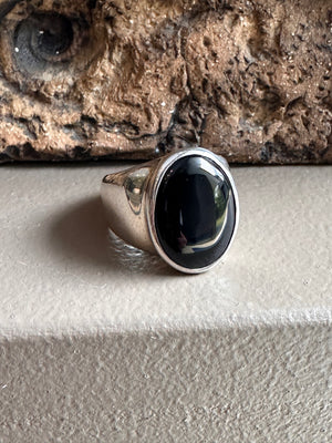 Sterling Silver and Black Tourmaline Wide Ring