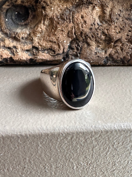 Sterling Silver and Black Tourmaline Wide Ring