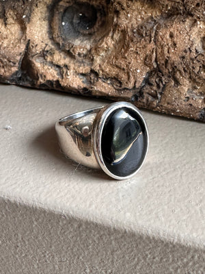Sterling Silver and Black Tourmaline Wide Ring
