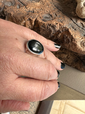 Sterling Silver and Black Tourmaline Wide Ring