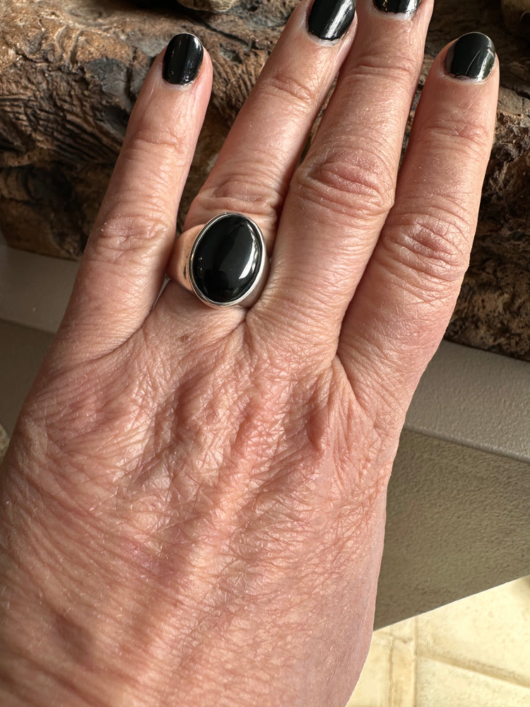 Sterling Silver and Black Tourmaline Wide Ring