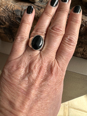 Sterling Silver and Black Tourmaline Wide Ring