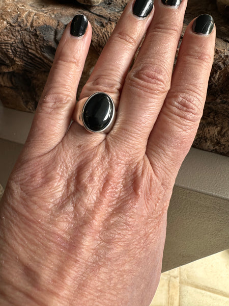 Sterling Silver and Black Tourmaline Wide Ring