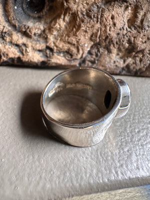 Sterling Silver and Black Tourmaline Beaten Wide Ring