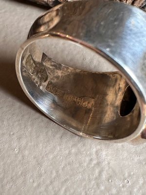 Sterling Silver and Black Tourmaline Beaten Wide Ring