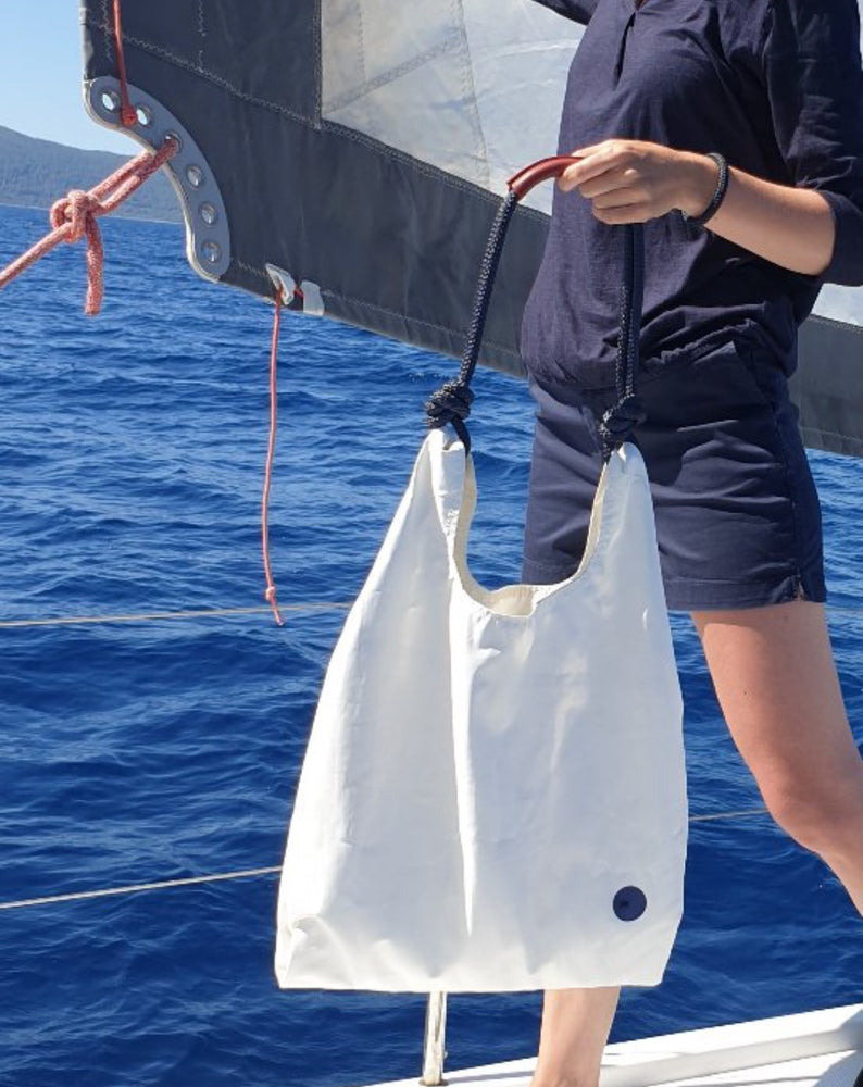 Seashopper Recycled White and Navy/Red Tote
