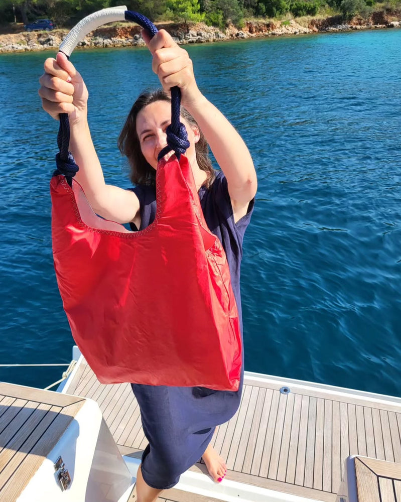 Seashopper Recycled Red and Navy Tote