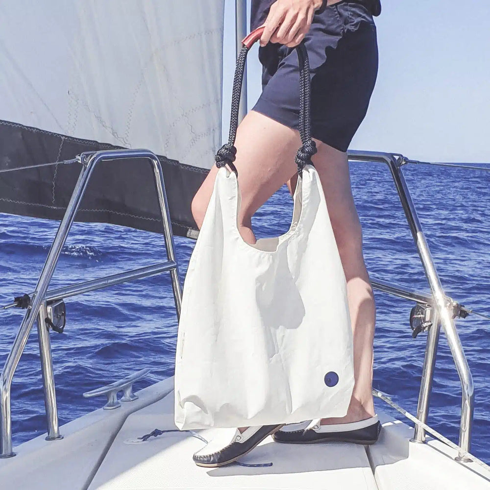 Seashopper Recycled White and Navy/Red Tote