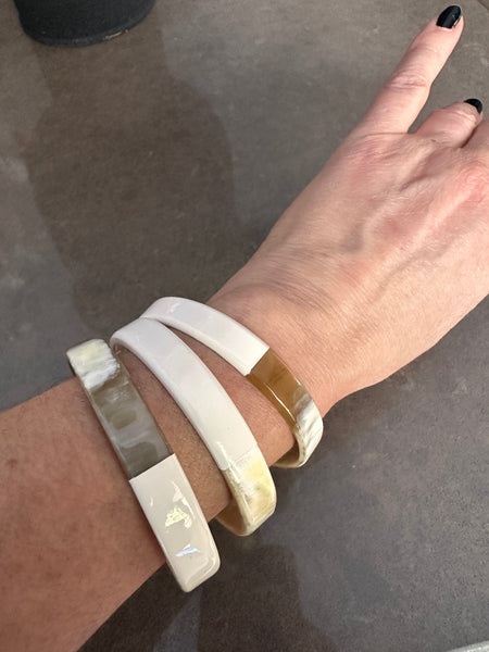 Soyang Paris Horn and Cream Enamel Wide Bangles Set of 3