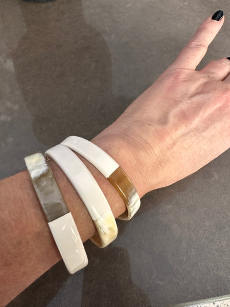 Soyang Paris Horn and Cream Enamel Wide Bangles Set of 3