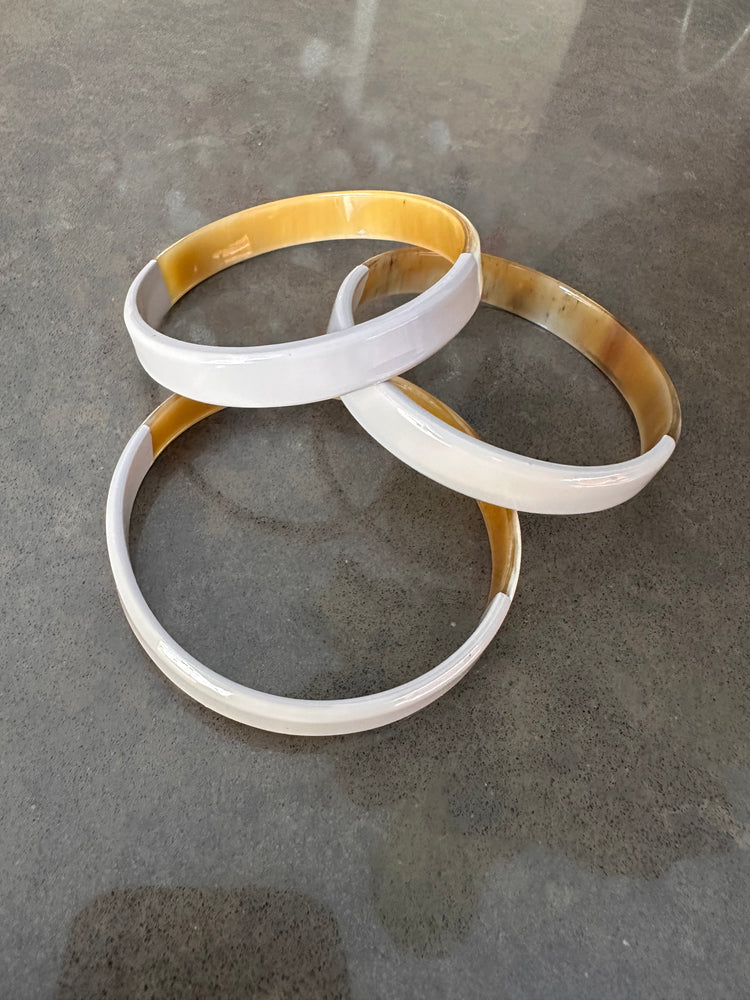 Soyang Paris Horn and Cream Enamel Wide Bangles Set of 3