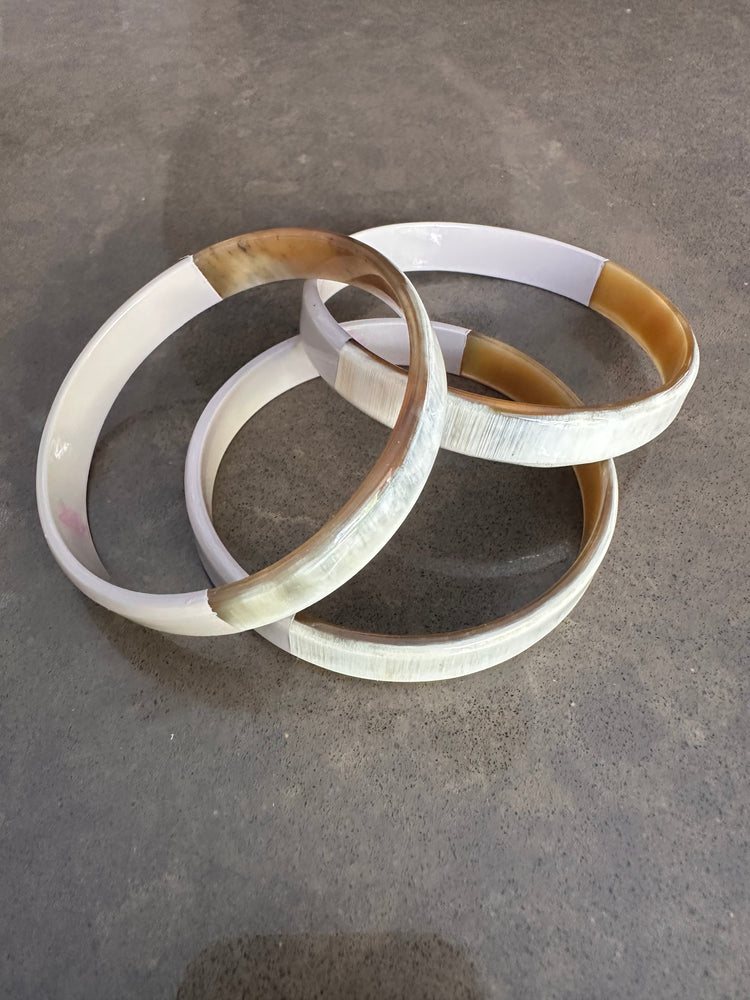 Soyang Paris Horn and Cream Enamel Wide Bangles Set of 3