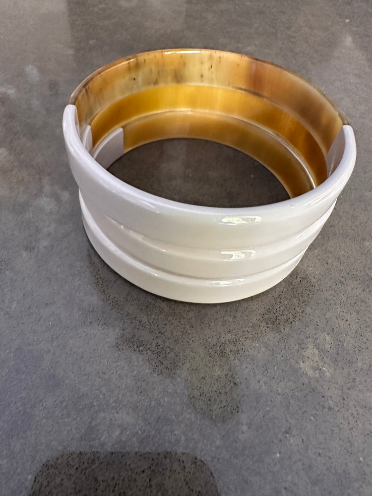 Soyang Paris Horn and Cream Enamel Wide Bangles Set of 3