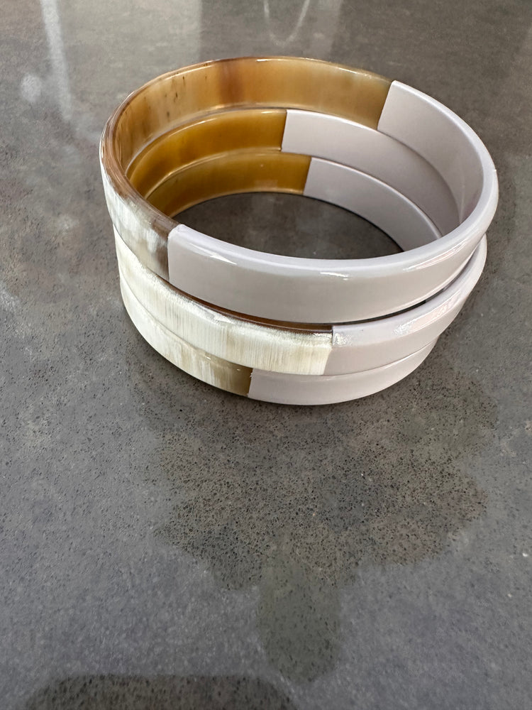 Soyang Paris Horn and Stone Enamel Wide Bangles Set of 3
