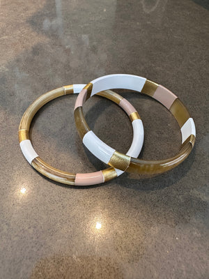 Soyang Paris Stone and White and Gold Horn Bangle