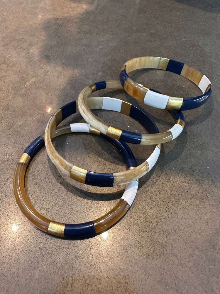 Soyang Paris Wide Navy and White and Gold Horn Bangle