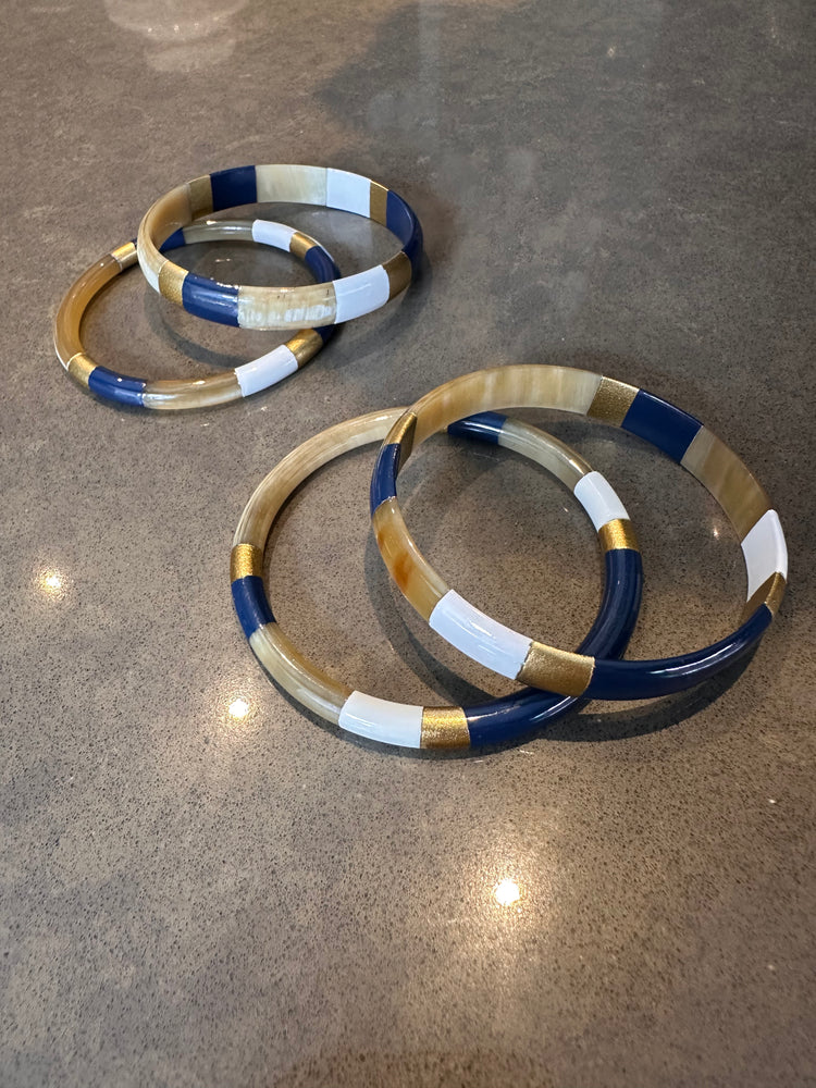 Soyang Paris Wide Navy and White and Gold Horn Bangle