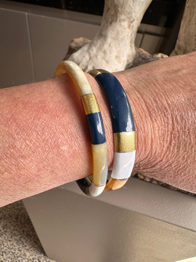 Soyang Paris Wide Navy and White and Gold Horn Bangle