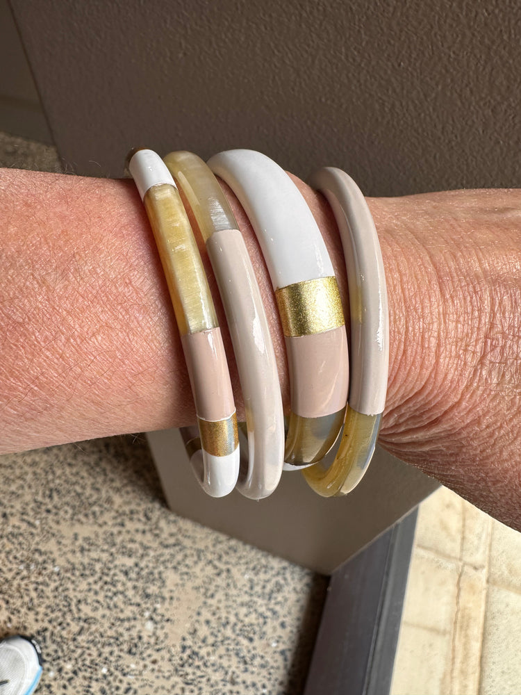 Soyang Paris Stone and White and Gold Horn Bangle