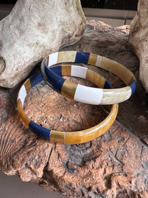Soyang Paris Wide Navy and White and Gold Horn Bangle