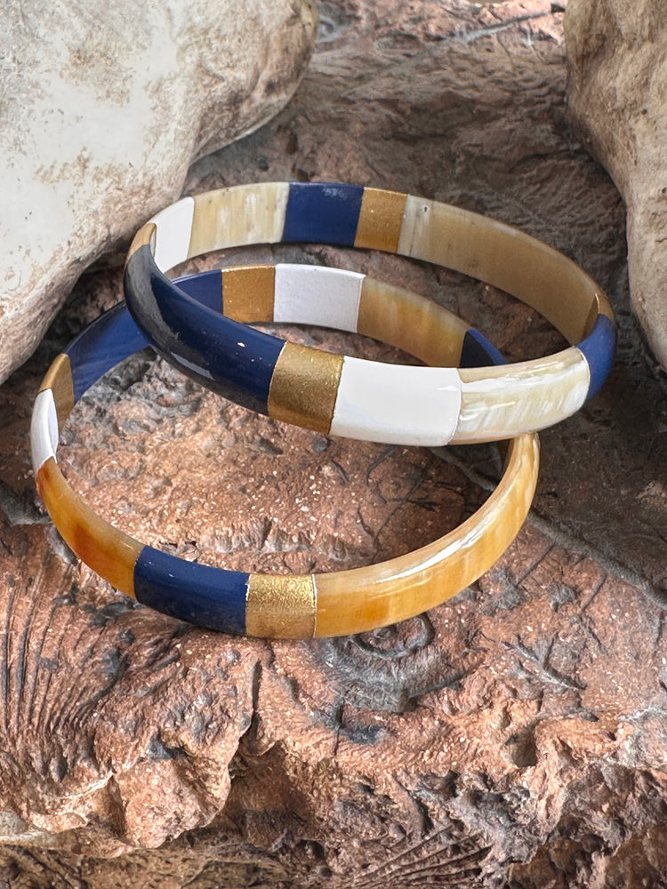 Soyang Paris Wide Navy and White and Gold Horn Bangle