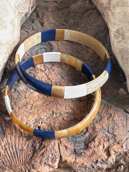 Soyang Paris Wide Navy and White and Gold Horn Bangle