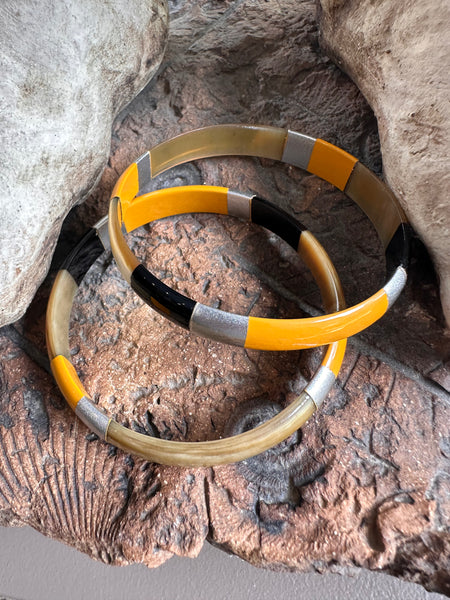 Soyang Paris Wide Black and Mustard and Gold Horn Bangle