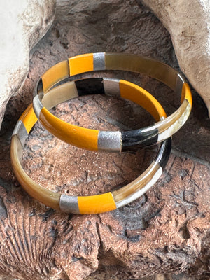 Soyang Paris Wide Black and Mustard and Gold Horn Bangle