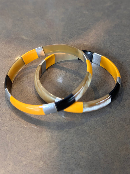 Soyang Paris Wide Black and Mustard and Gold Horn Bangle