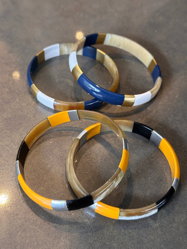 Soyang Paris Wide Black and Mustard and Gold Horn Bangle
