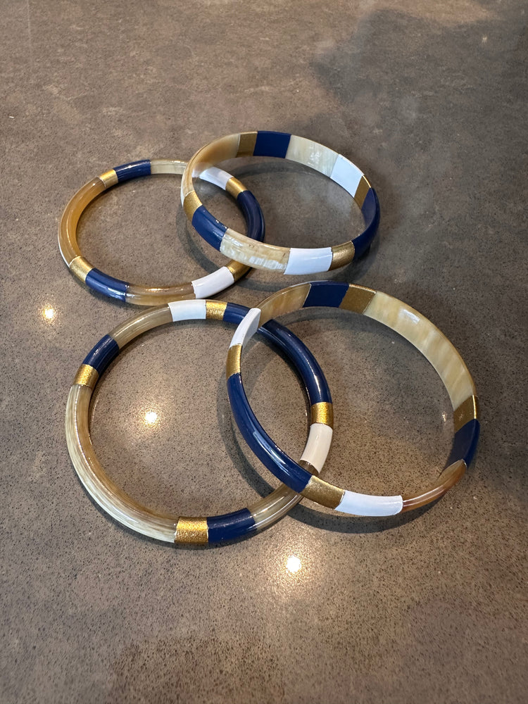 Soyang Paris Wide Navy and White and Gold Horn Bangle