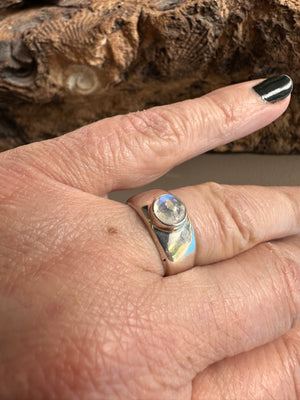 Sterling Silver and Rainbow Moonstone Ring