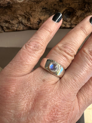 Sterling Silver and Rainbow Moonstone Ring
