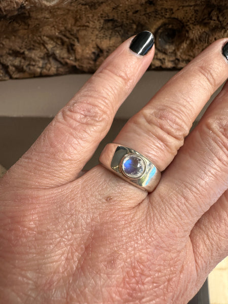 Sterling Silver and Rainbow Moonstone Ring