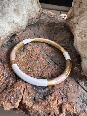 Soyang Paris Stone and White and Gold Horn Bangle
