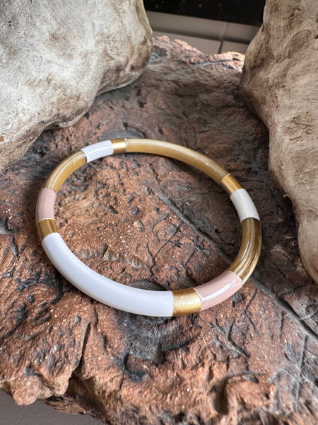 Soyang Paris Stone and White and Gold Horn Bangle