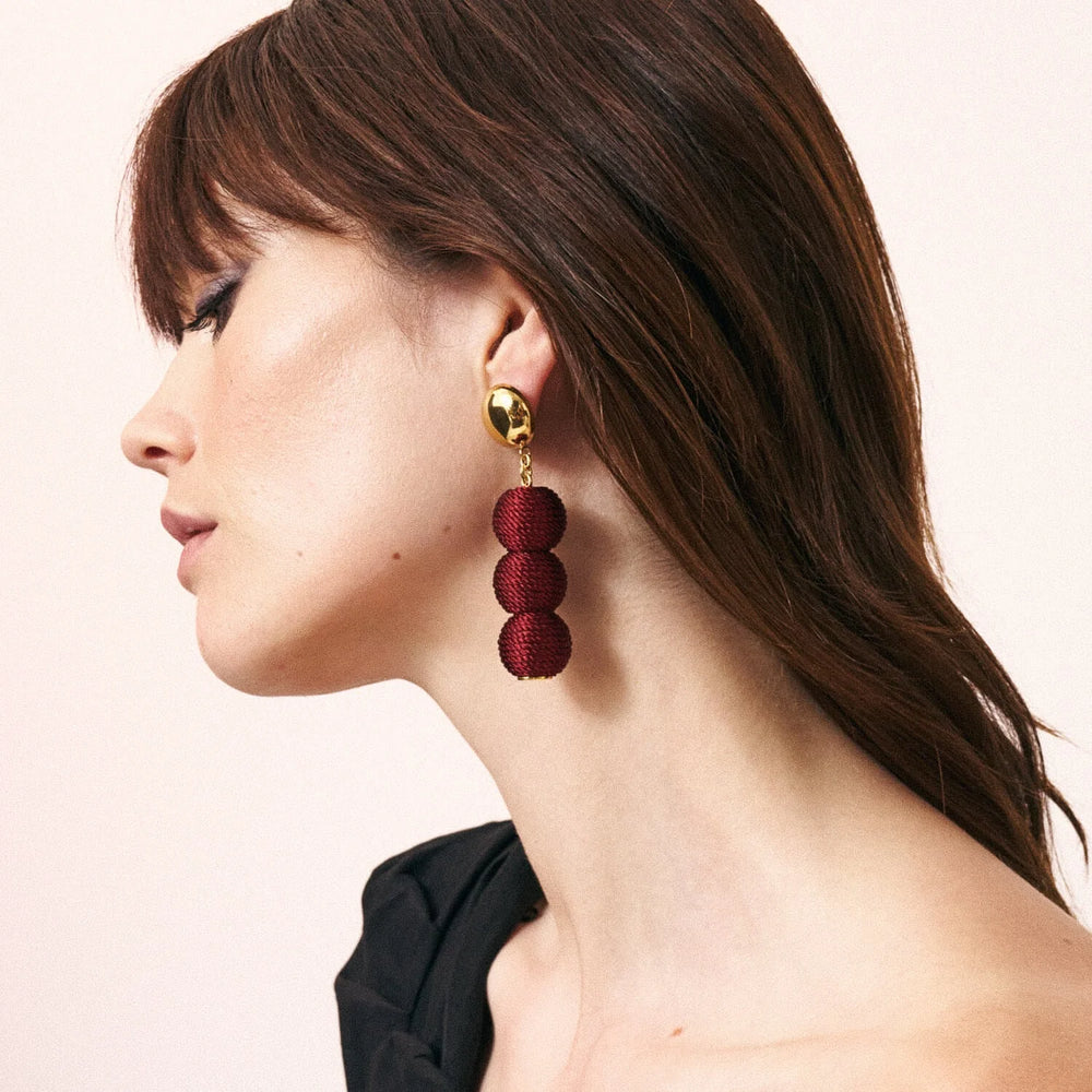Vanessa Baroni Wrapped Bead Earrings Matt Bordeaux