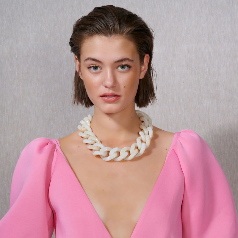 Vanessa Baroni Big Flat Chain Pearl Marble Necklace