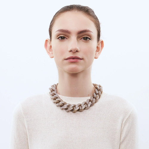 Vanessa Baroni Flat Chain Greige Marble Necklace