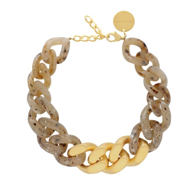 Vanessa Baroni Great Chain Bernstien and Gold Necklace