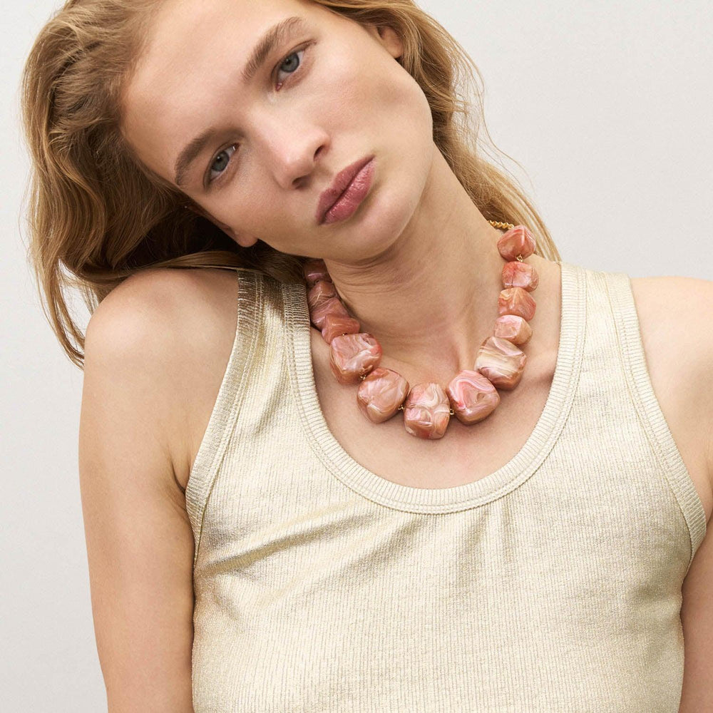 Vanessa Baroni Organic Shaped Peach Marble Necklace