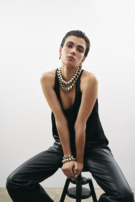 Vanessa Baroni Flat Chain Pearl Marble Necklace