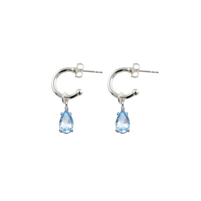 Von Treskow Sterling Silver Hoop Earrings with Blue Topaz