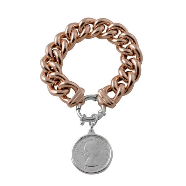 A Von Treskow Rose Gold Big Mama Bracelet with Sterling Silver Florin Coin