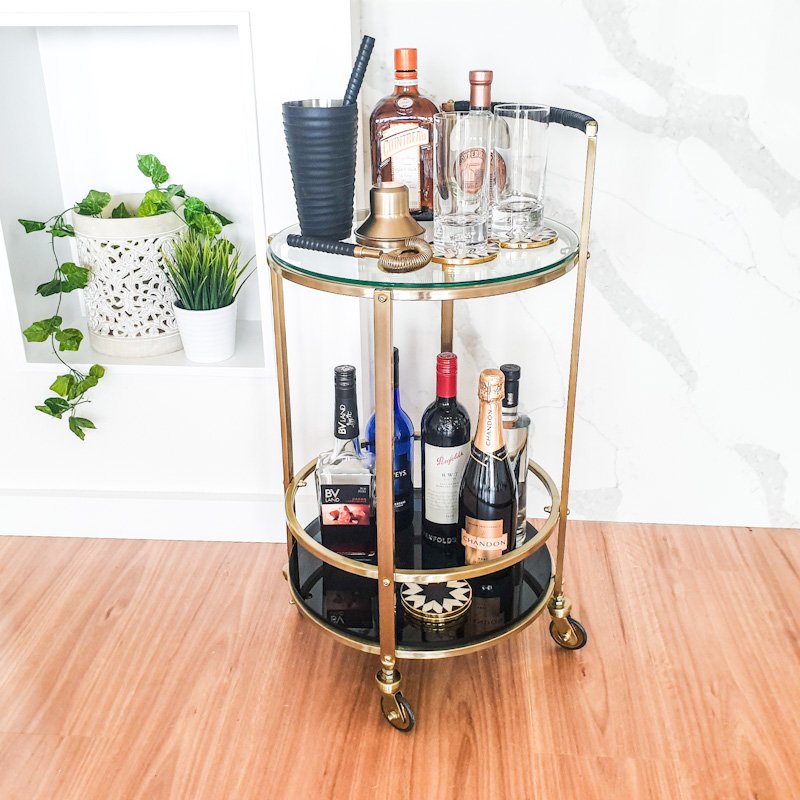 Clinq Brass Bar Cart with Leather Handles