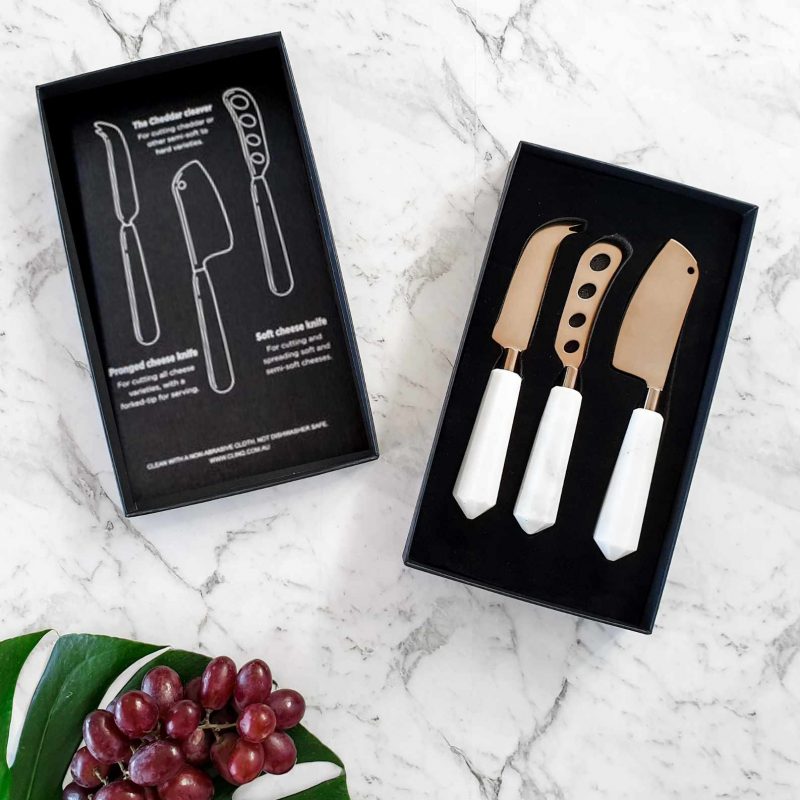 Clinq Cheese Knife Set Matt Copper and Marble