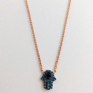 Hamsa Hand Turquoise Fine Chain Necklace